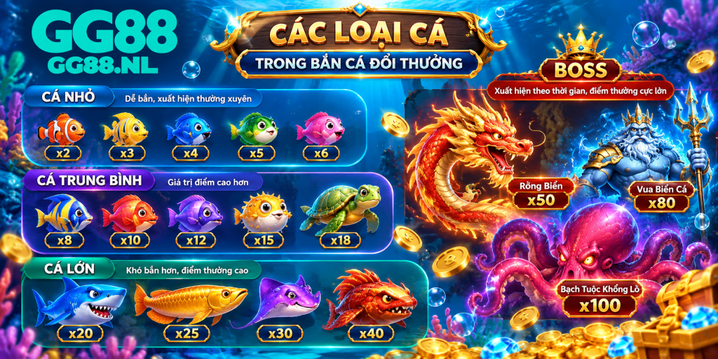 Các loại cá trong Bắn Cá Đổi Thưởng