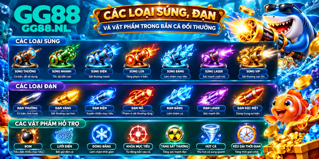 Các loại súng, đạn và vật phẩm trong Bắn Cá Đổi Thưởng