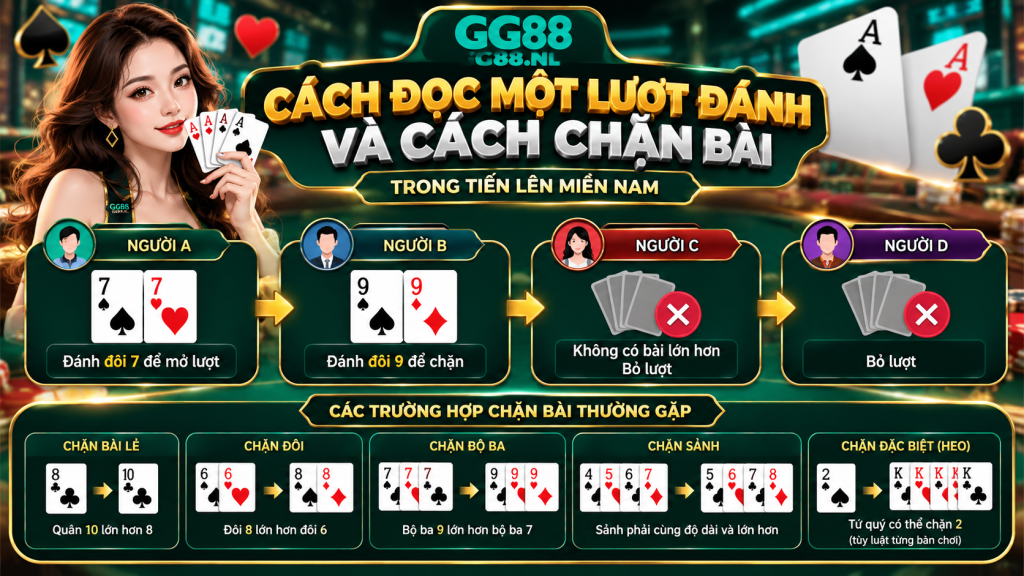 Cách đọc một lượt đánh và cách chặn bài trong Tiến Lên Miền Nam