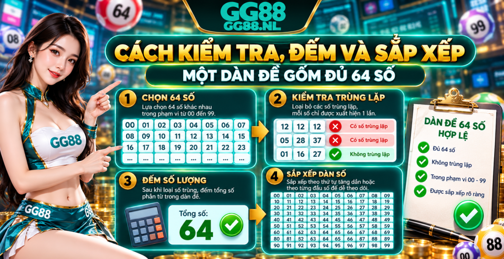 Cách kiểm tra, đếm và sắp xếp một dàn đề gồm đủ 64 số