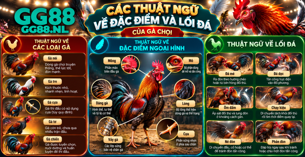 Các thuật ngữ về đặc điểm và lối đá của gà chọi