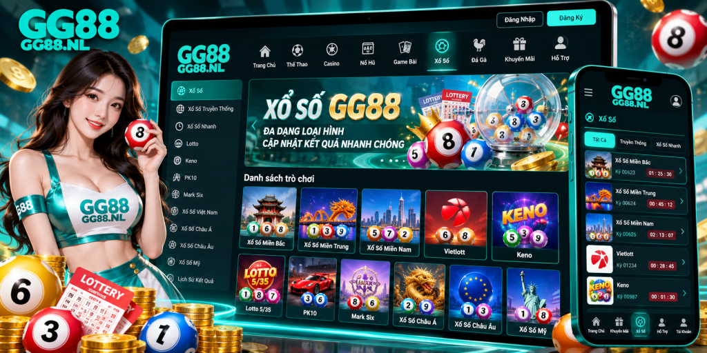 Giao diện tổng quan sảnh Xổ Số GG88